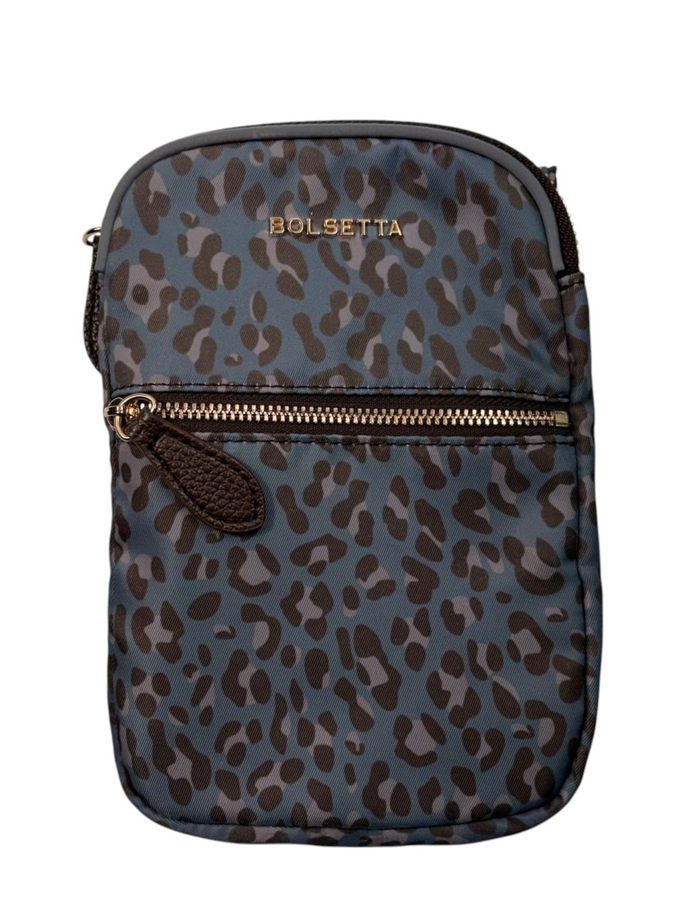 Bolsetta Leopard Blue RFID Blocking Magnetic Close Hip Phone Bag Travel Flight
